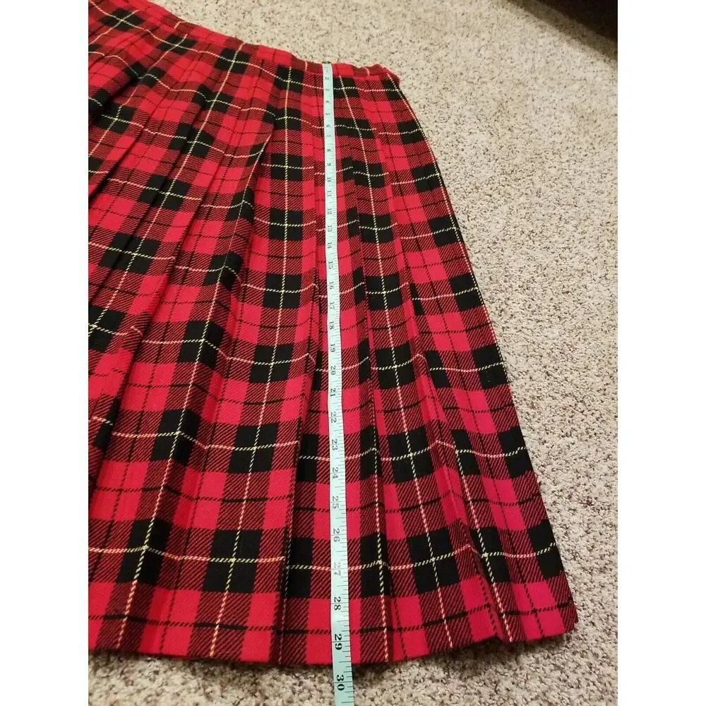 Vintage Pendleton Pleated Below‎ Knee Skirt Womens Size 14P Plaid Red Black Wool - Picture 7 of 8